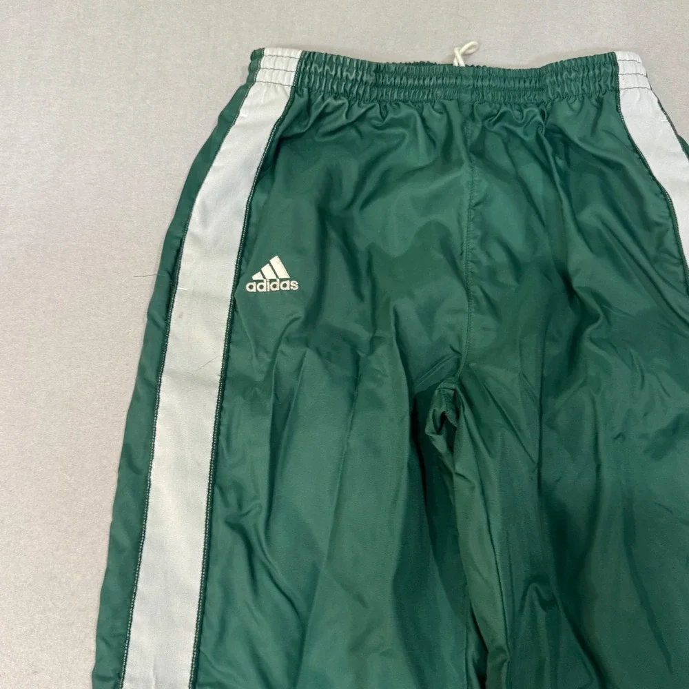 Adidas Track Pants Mens S Green Vintage Elastic Waist Tapered Leg Striped Trim